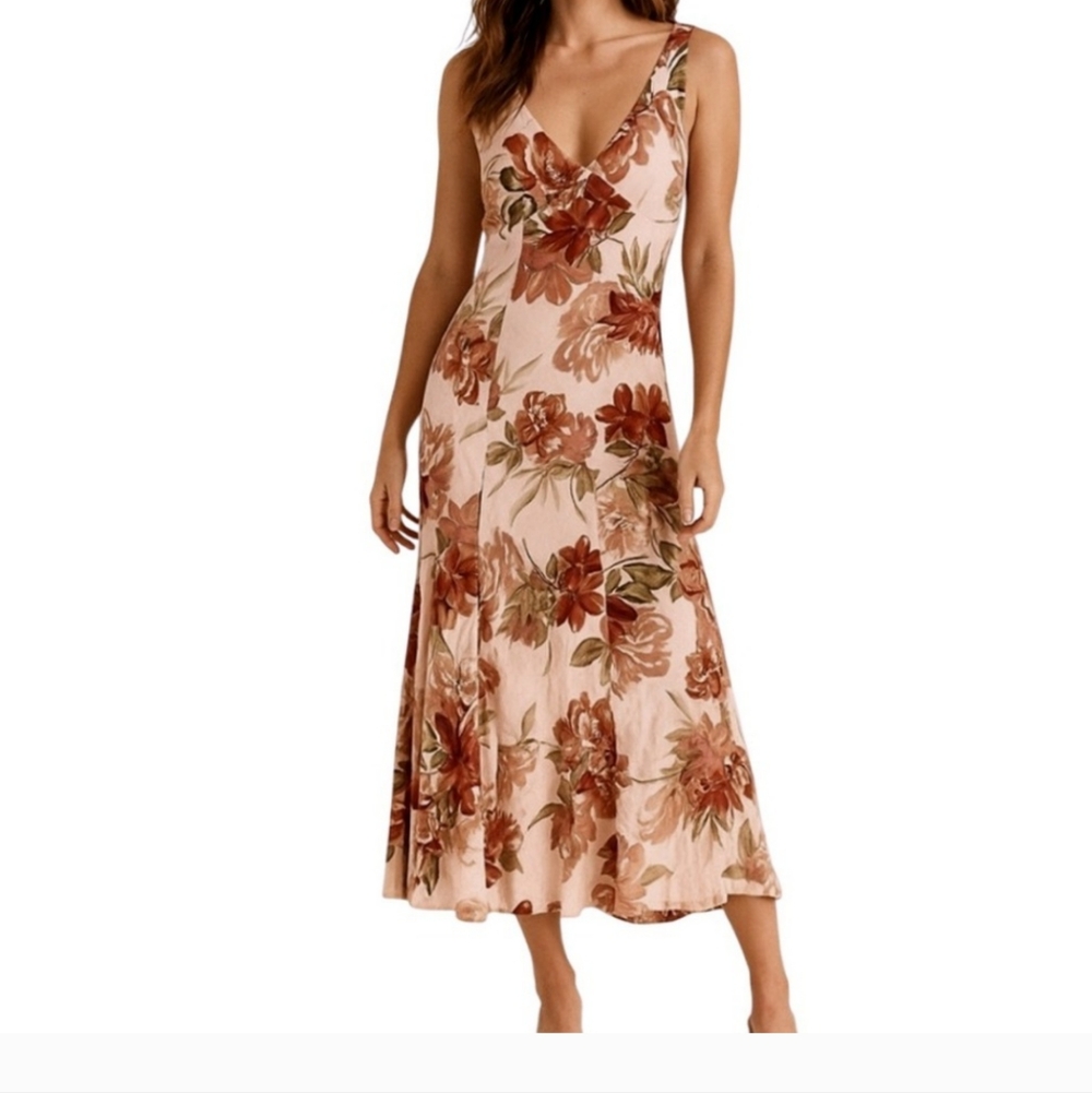 Anthropology Paper Hearts Pink Flowers Floral V-Neck Maxi Dress XS